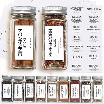 Spice Jars with Label - Minimalist Spice Bottle, Glass Jars with Lids