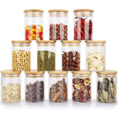 Glass Spice Jars 7oz Glass Storage Jars with Bamboo Lids