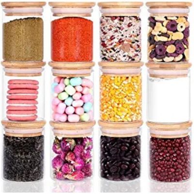 Glass Storage Jars Set with Bamboo Lid, 6oz Glass Spice Canisters
