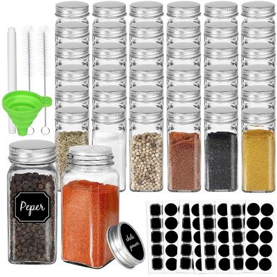 4oz Glass Spice Jars Bottles, Square Spice Containers with Silver Metal Caps and Pour/Sift Shaker Lid