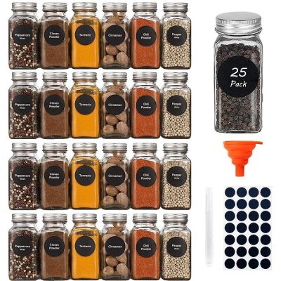 4oz Glass Jars with Lids, Empty Square Spice Organizer with Shaker Lids