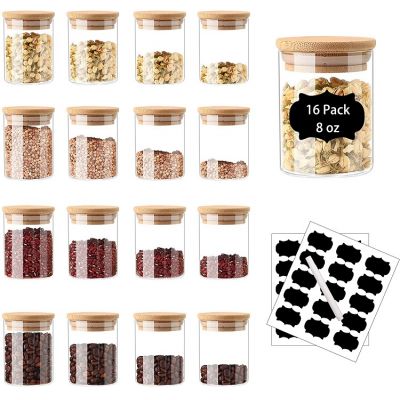 Glass Jars with Bamboo Lids, 8 oz Airtight Spice Jars Set with Extra Labels and Pen