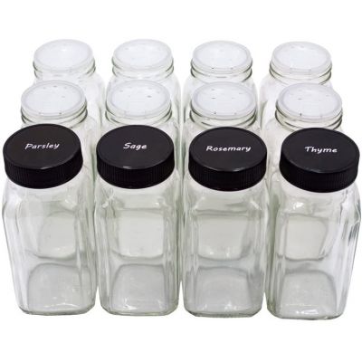 Glass Spice Bottles 6 oz Spice Jars with Black Plastic Lids