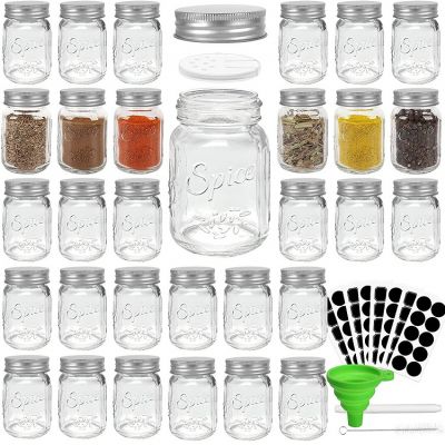 4oz Glass Mason Spice Jars, Round Spice Containers with Silver Metal Caps and Pour/Sift Shaker Lids