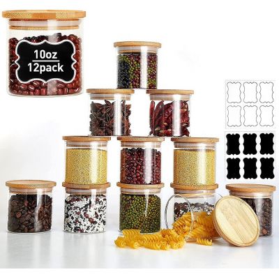 Glass Jars with Lids 10 oz Spice Jars Set of 12 Small Glass Canisters with Bamboo Airtight Lids