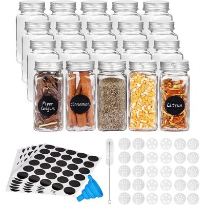 Glass Spice Jars with Spice Labels, 4oz Empty Square Spice Bottles