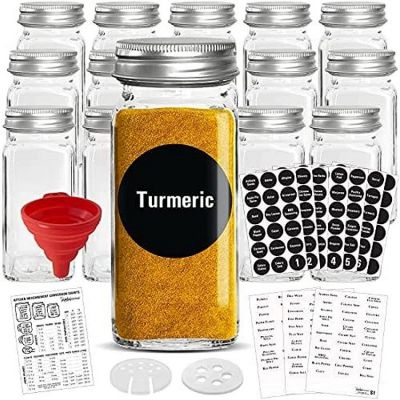 Kitchen 14 Glass Spice Jars w/2 Types of Preprinted Spice Labels