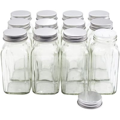Glass Spice Bottles 6 oz Spice Jars with Silver Metal Lids, Shaker Tops, and Labels by U-Pack