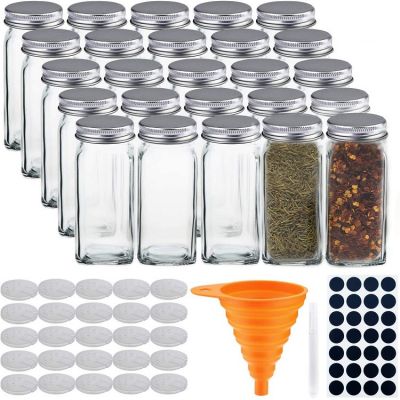 Glass Spice Jars- Square Glass Containers With Square Empty Jars 4oz