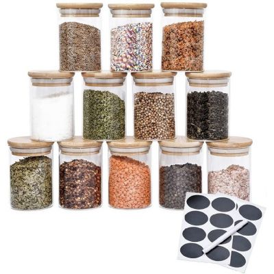 Glass Spice Jars 7oz Kitchen Ware Air Tight Food Safe Storage Bamboo Lid