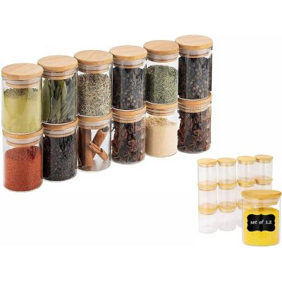 Glass Spice Jars Storage Jars 5.3oz, Glass Jars with Bamboo Lids