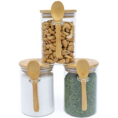 Glass Jars with Bamboo Lids & Bamboo Spoons