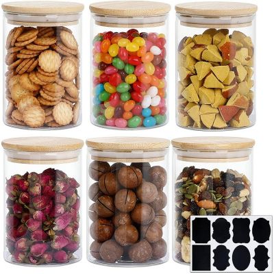Glass Jars with Airtight Bamboo Lids，18.6Oz Spice Glass Jars，Food Storage Containers for Home Kitchen,Tea,Sugar,Biscuits,Spices,Coffee,Flour,Herbs,Grains