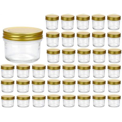 4 oz Clear Glass Jars With Lids(Golden),Small Spice Jars For Herb,Jelly,Jams