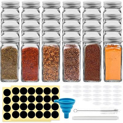 4oz Glass Spice Jars Bottles, Cookmaster Square Spice Containers with Silver Metal Caps and Pour/Sift Shaker Lid