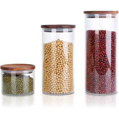 Glass Spice Jars for Food Storage,Glass Kitchen Canisters with Wood Lid