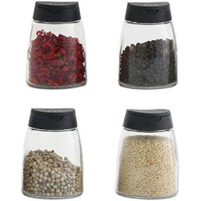 Glass Spice Jars, Double Lids Seasoning Shakers Glass Bottles Spice Shakers Sifter Barbecue Salt & Pepper Shaker Container