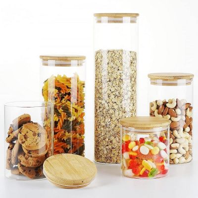 Glass Spice Jars ,Glass Storage Jars with Bamboo Airtight Lids