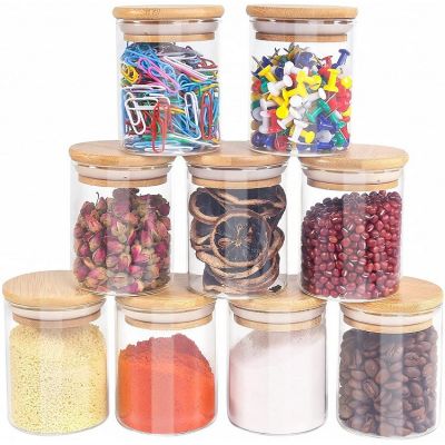 Glass Spices Jar with Bamboo Lids,Food Storage Jar for Tea, Sugar, Salt and More, 6.7 FL OZ (190 ML) Clear Small Food Canister Set for Kitchen, Bathroom, Party Favors