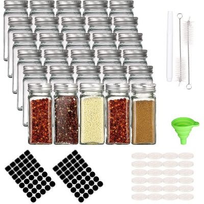 6oz Spice Jars Bottles, 30pcs Empty Square Spice Containers with Shaker Lids and Airtight Metal Caps