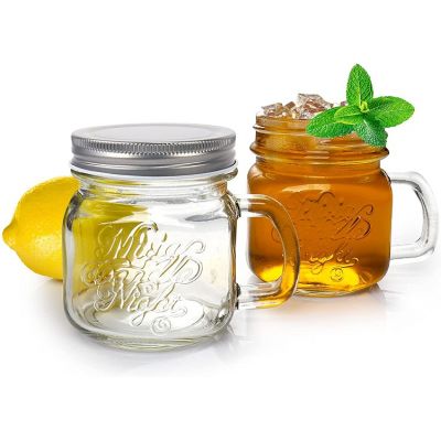 8oz 240ml Clear Glass Jars With Handle and Silver Lids, Small Mason Jars Canning Jars Spice Jars for Honey, Jam, Herb, Wedding Favor, Kitchen Storage