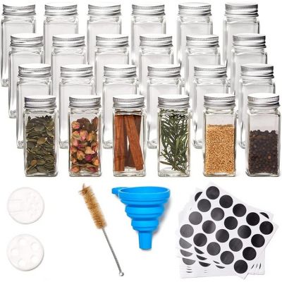 Glass Spice Herb Jar, 4oz Empty Square Container Bottle with Airtight Metal Cap and Shaker Lids