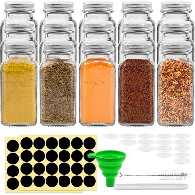 Glass Spice Jars, 6oz Empty Square Spice Bottleswith Shaker Lids and Airtight Metal Caps