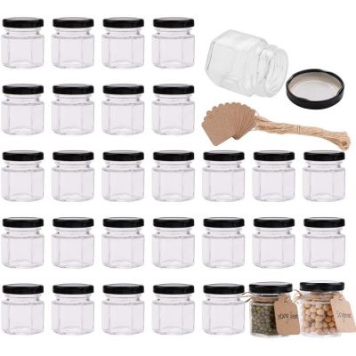 1.5 oz Clear Hexagon Jars,Small Glass Jars With Lids(black),Mason Jars For Herbs,Foods,Jams,Liquid,Mini Spice Jars For Storage