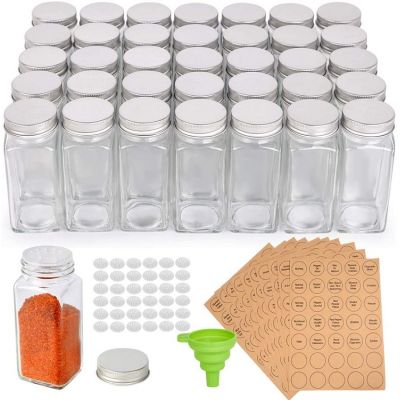 Glass Spice Jars,4oz Empty Square Spice Bottles with Shaker Lids and Airtight Metal Caps