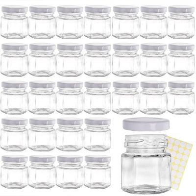 1.5oz Mini Hexagon Glass Jars with White Lids and Labels, Honey Jars Small Spice Jars Mason Jars