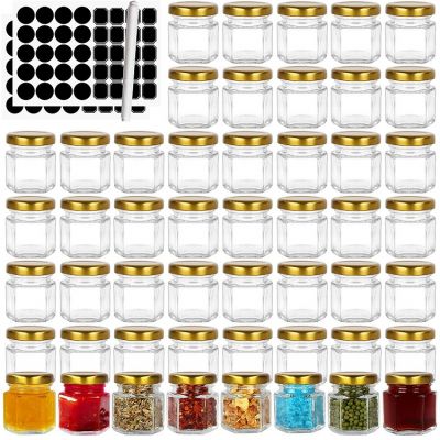 1.5 oz Hexagon Glass Jars with Golden Lids. Mini Canning Jars Containers for Spice Jam,Jelly, Wedding Favors, Honey And More