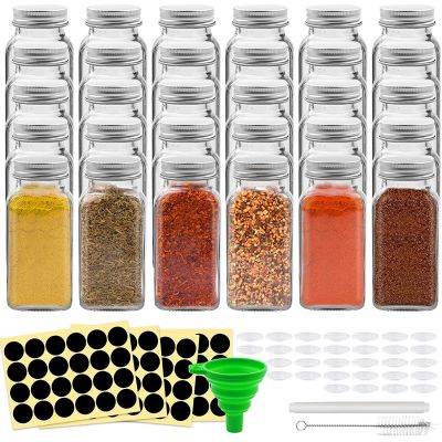 Glass Spice Jars,6oz Empty Square Spice Bottles with Shaker Lids and Airtight Metal Caps