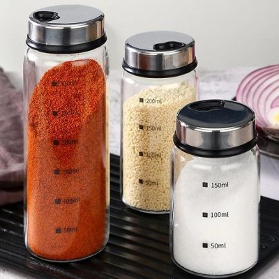 Sealed Seasoning Bottle Set, Multiple Hole Pattern, Glass Seasoning Jar, Kitchen Salt Shaker, Moisture-proof Kitchen Supplies