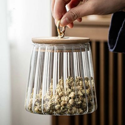 Striped Glass Jars With Lids Spices Storage Container Transparent Sealed Tea Cans Cereals Dispenser Cookie Kitchen Accessories