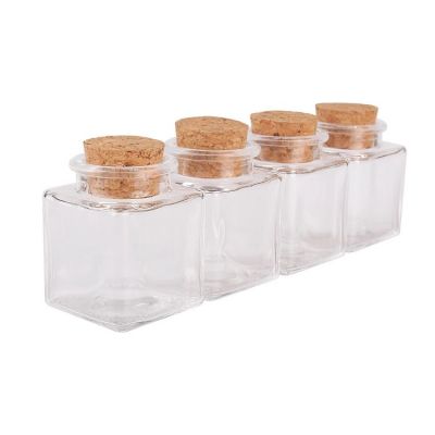 50ml Transparent Square Glass Bottles with Cork Stopper for Wedding DIY Crafts Gift 50ml Spice Jars Storage Bottles