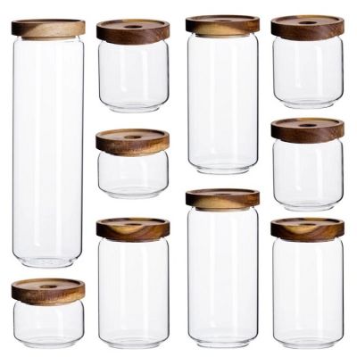 Wood Glass Storage Tanks Sealed Cans Kitchen Food Grains Coffee Beans Tea Transparent Storage Storage Tanks Spice Seasoning Jar