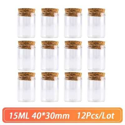 Straight Mouth Glass Bottle 40*30mm 15ml Cork Stopper Spice Container Jars Vials DIY Craft Kitchen Storage Bottles 12pcs/Lot