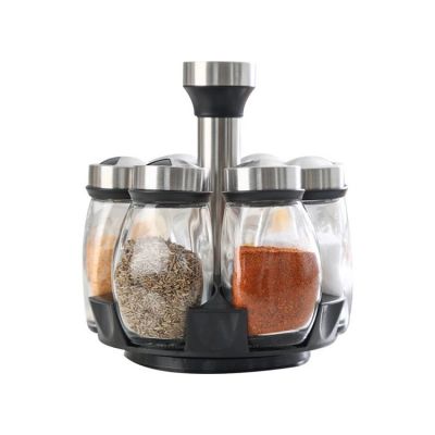 Seasoning Jar Glass Spice Organizer Pepper Shakers Flavor Container Rotating Seasoning Rack Kitchen Tools Accessories Organizer