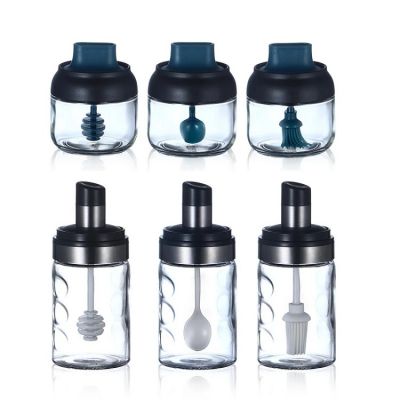 Transparent Kitchen Supplies Glass Spice Jar For Salt Sugar Pepper Powder With Spoon Plastic Seasoning Bottle Salt Storage Box