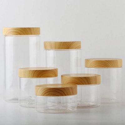 200ML/300ML/400ML/500ML Empty Clear Jars Candy Bottle Spices Containers Glass Jars With Plastic Imitation Wood Lids Storage