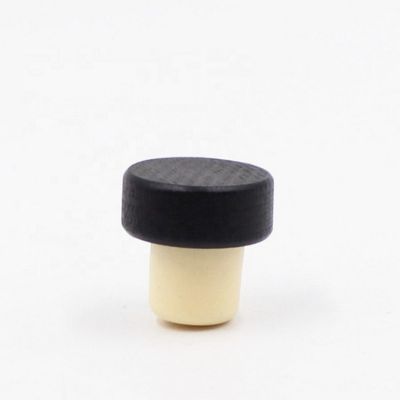 customized T shape good quality natural synthetic cork bar tops with black color wooden top cap for spirits glass bottle