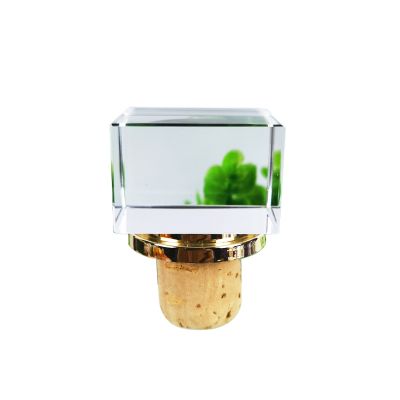 Beautiful square crystal polished wood lid bottle stopper 3d engraved logo