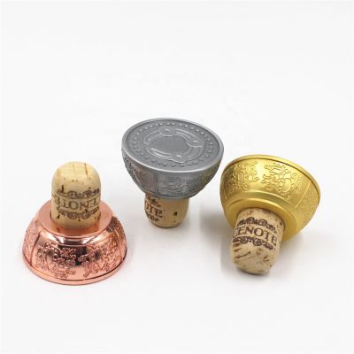 19.5mm top embossed znic alloy whiskey whisky synthetic cork stopper