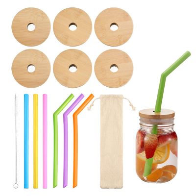 Glass Beer Can 86mm Bamboo Mason Jar Lids With Straw Hole Glass Straw