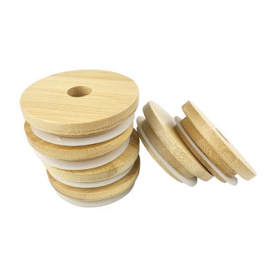 Natural Regular Mouth 70mm Glass Mason Jars Bamboo Lids with Straw Hole