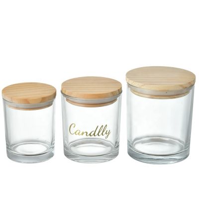 round transparent glass candle jar aromatherapy wax soybean wax candlestick oil jar Zinc alloy metal lid wood lid