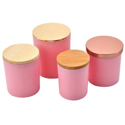 7 oz 10 oz 15 oz round lidded FrostedThe pink color candlesticks oil tin Aromatherapy wax glass candle jar