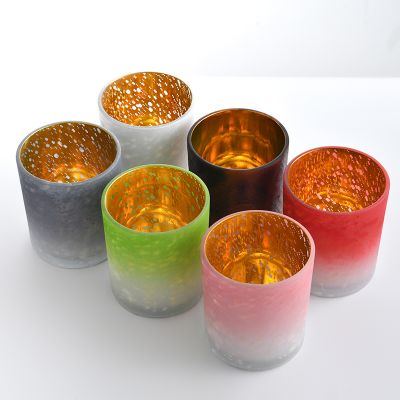 In stock Graded Frosted Glass Candle Container Holders Electroplated Star Sky Colourful Glass Candle Jars