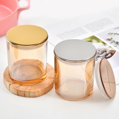 Hot Sale Frosted Glass Candlestick Holder With Candle Cup Colorful Glass Candle Jar Transparent pot
