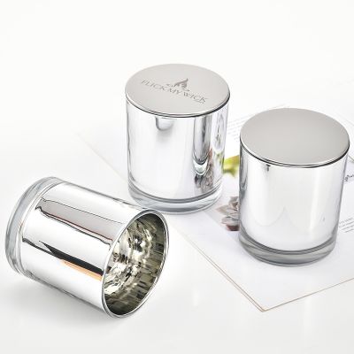 New Creative 11OZ Empty Glass Candle Jar Electroplating Silver Inside With Flat Mirror Lid
